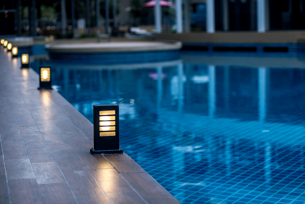 lights lining swimming pool outdoor lighting wilmington nc