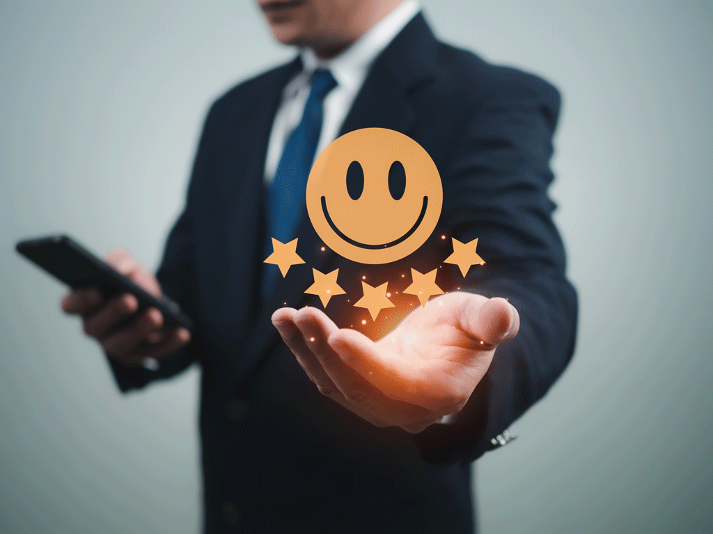 businessman holding a smiley face with 5 stars electrical panel upgrades wilmingont nc