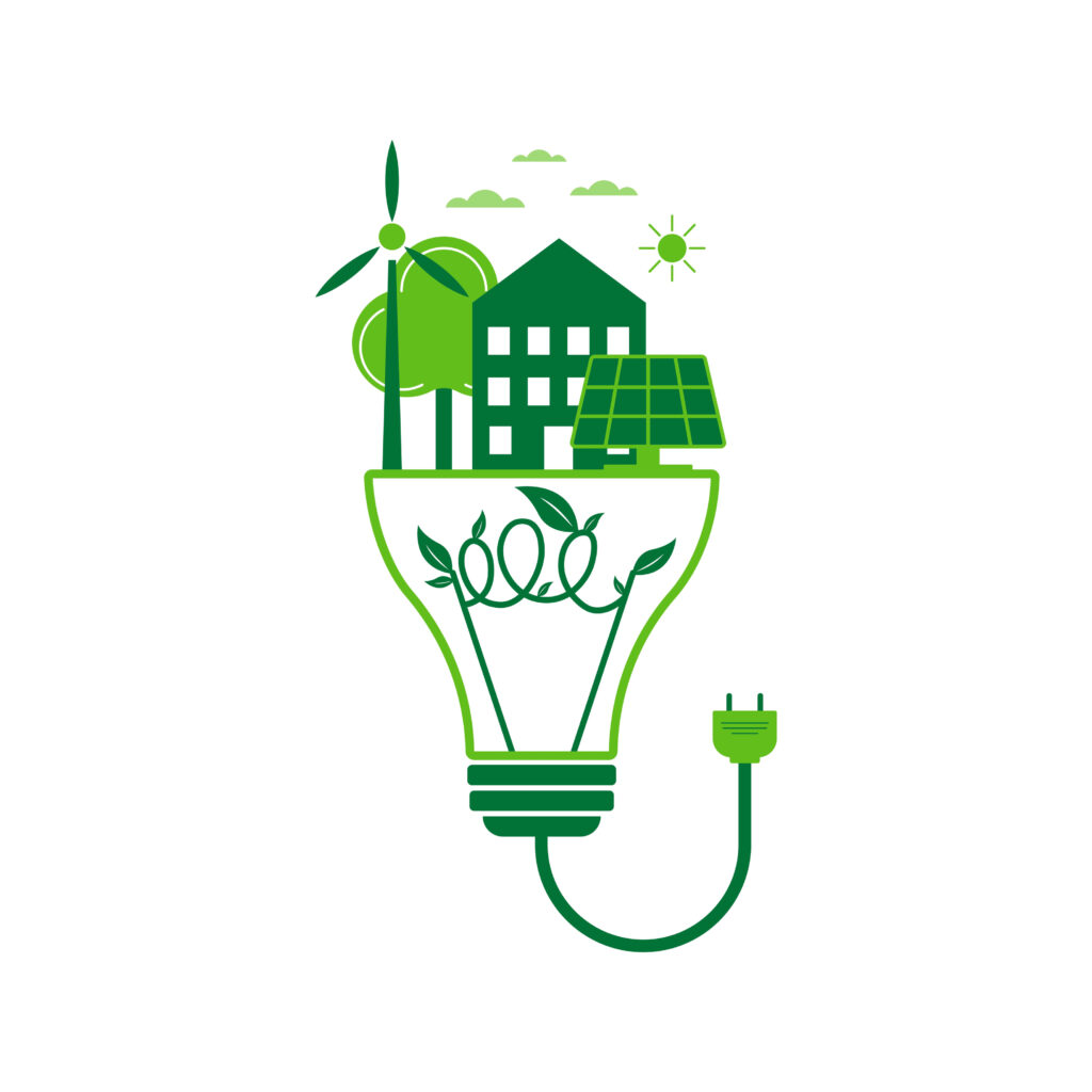 Energy saving concept. The concept of nature conservation and ecology. Solar panels and windmills. Ecology, renewable alternative energy sources.