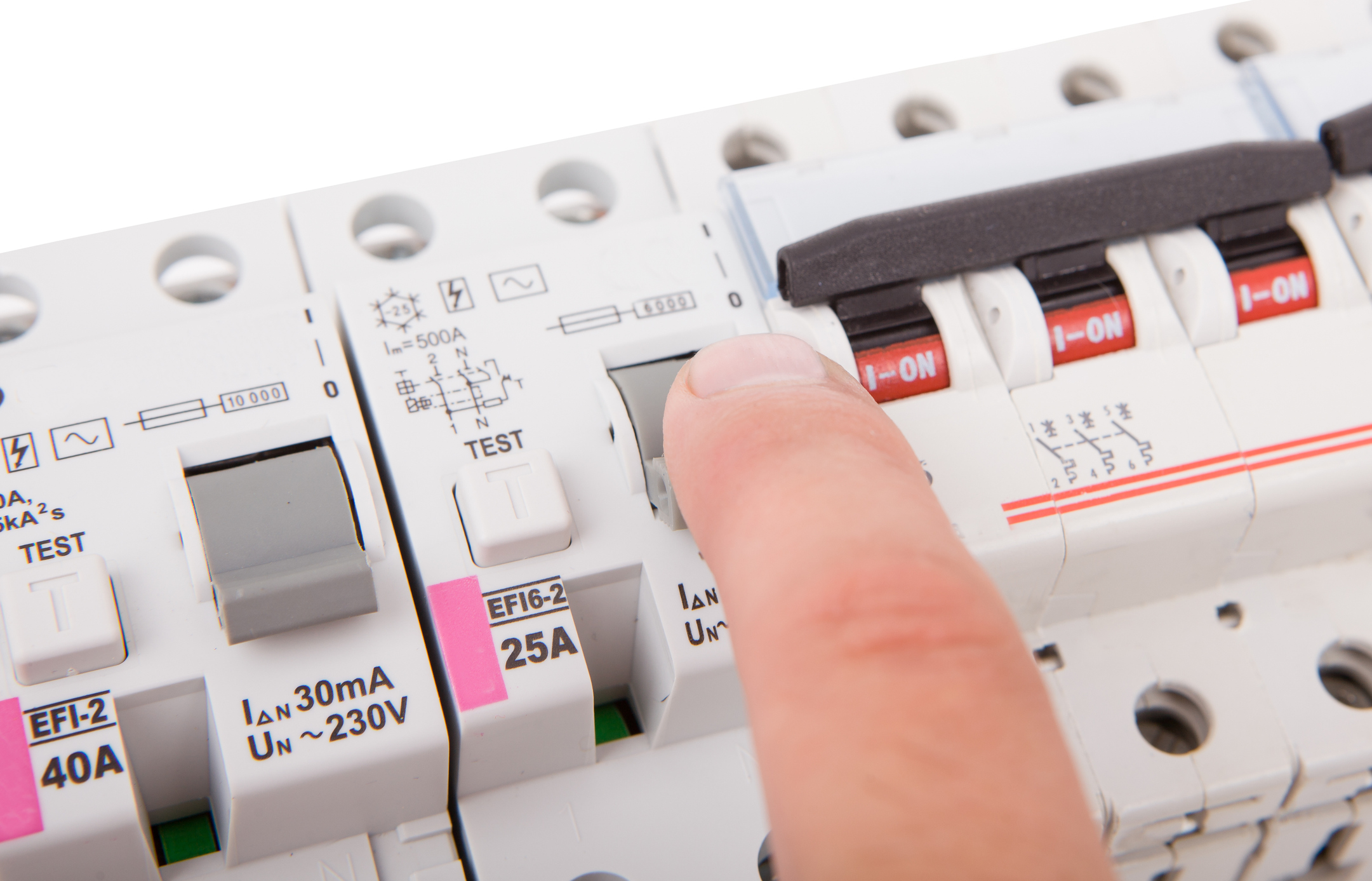 Arc fault breakers close-up.
